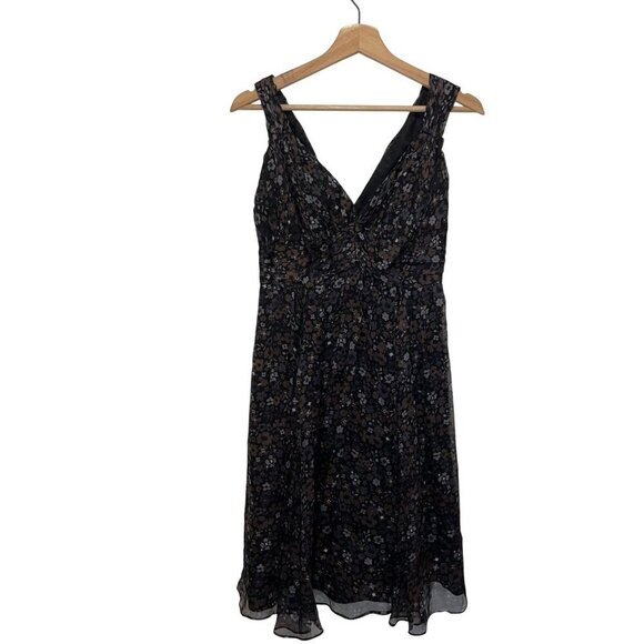 Zara Womens Black Floral Chiffon Dress Size Medium Sleeveless V-Neck - Picture 1 of 8